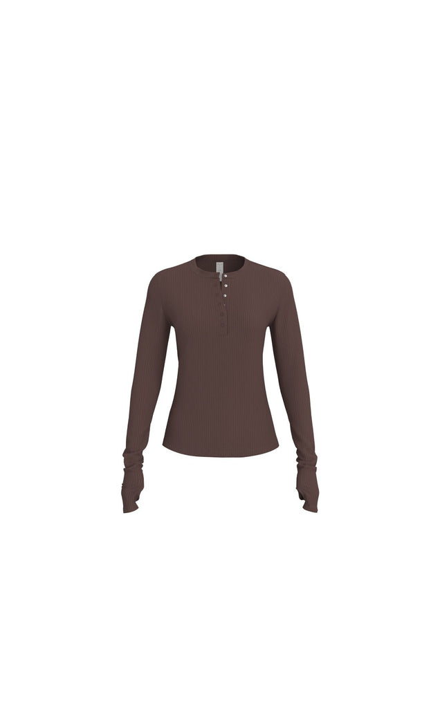 Vitality Float Rib Henley Top - Cocoa