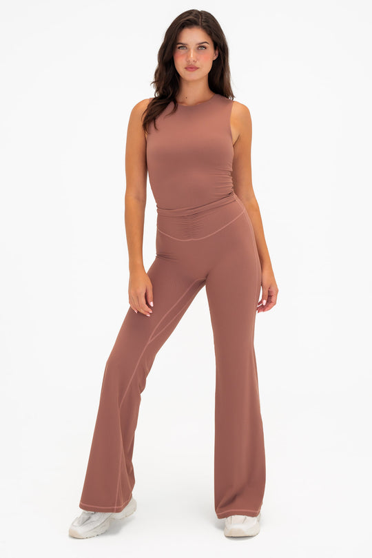 Cloud II® Rib Cinch Wide Leg Trouser - Sepia