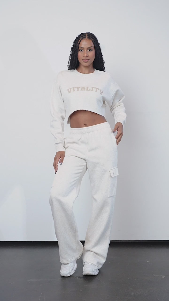 Vitality Cozy® Raw Hem Crop - Oat Marl - Varsity