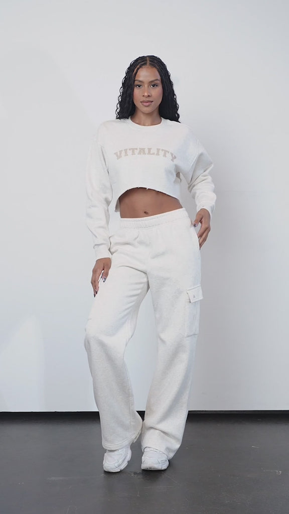 Vitality Cozy® Raw Hem Crop - Oat Marl - Varsity