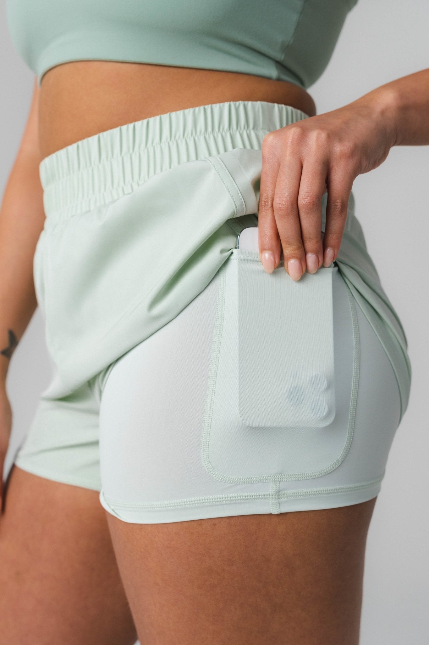 Breeze Run Short - Women's Light Green Running Shorts – Vitality